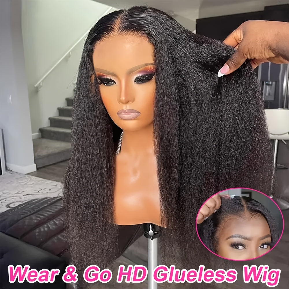 CLYDANX 200% Density Yaki Straight Glueless Lace Front Wig for - Pre-Plucked Ready-to-Wear Human Hair Wig with 13x4 Lace, No Glue Needed, Beginner-Friendly Natural Look